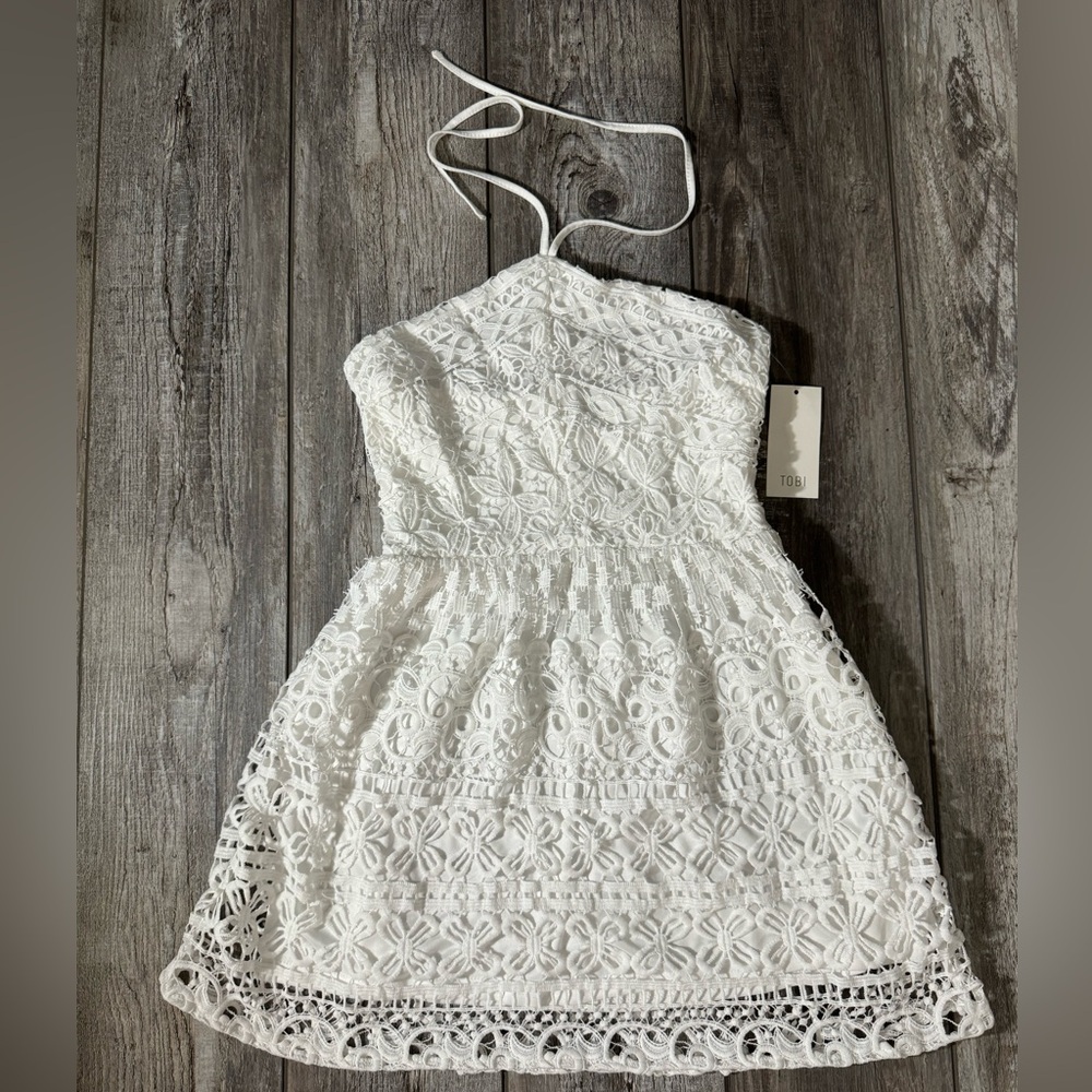 NWT! TOBI White Mini Dress Halter Top Eyelet Lace - S